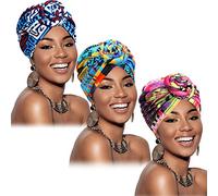 SATINIOR Lot de 3 turban africains pré-noués pour femme avec nœud