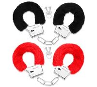 SATINIOR Menottes en Métal avec 2 Clés Peluche Menottes en Fourrure de Fourrure en Métal Accessoires de Costumes de Police Fournitures d'Accessoires de Fête (Noir, Rouge)