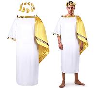 SATINIOR Satinior Costume de dieu grec toga romain blanc pour adulte - Tunique avec couronne de feuilles et couronne de laurier doré (taille XL) - Blanc, doré et noir