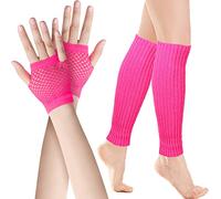 SATINIOR Set de Jambières Néon et Gants en Résille des Années 80 (Rose Rouge)