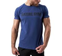 Satire Gym - T-Shirt de Sport en Coton pour Homme - Coupe Ajustée et à Séchage Rapide - Fitness et Gym - (Bleu, XL)