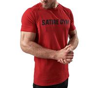 Satire Gym - T-Shirt de Sport en Coton pour Homme - Coupe Ajustée et à Séchage Rapide - Fitness et Gym - (Rouge, M)