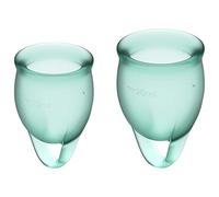 Satisfyer Feel Confident Coupe Menstruelle 2 Pièces | Cup Menstruelle réutilisable & durable, 15 & 20 ml | Facile à nettoyer & confortable | Protection durable Silicone médical: Vert
