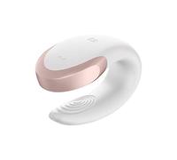Satisfyer, vibrateur couple de luxe avec télécommande, Double Love Connect App' avec application et télécommande radio, silicone médical, 8,6 cm, couleur:blanc