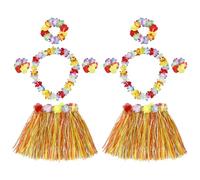 Satiskid 10 Pièces Deguisement Hawaienne Femme, Jupe Hawaienne avec Collier de Fleurs Hawaienne Guirlande Bandeau Bracelet, Tenu Hawaienne Danseuse avec Décorations Fleurs d’Hibiscus pour Filles Femme