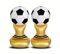 Satiskid Lot de 2 grands ballons de football sur pied - Trophée de football géant - Noir/blanc et doré - Décoration sur le thème du sport pour intérieur ou extérieur - Pour fête d'anniversaire