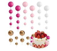 Satiskid Lot de 32 boules en mousse pour décoration de gâteau - Décorations de gâteau rondes - Rose, blanc et doré - Mini ballons - Décoration de gâteau pour fête de mariage, anniversaire (rose)