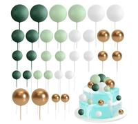 Satiskid Lot de 32 boules en mousse pour décoration de gâteau - Vert, blanc et doré - Mini ballons - Décoration de gâteau d'anniversaire (vert)