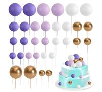 Satiskid Lot de 32 boules en mousse pour décoration de gâteau - Violet, blanc et doré - Mini ballons - Décoration de gâteau d'anniversaire (violet)