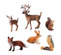 Satiskid Lot de 6 figurines d'animaux de la forêt, modèles d'animaux | Lot de figurines de cerf, renard, lapin, écureuil, hibou, mini animaux sauvages, modèles d'animaux de la forêt pour