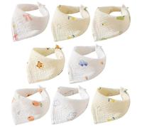 Satiskid Lot de 8 bavoirs bandana en mousseline de coton avec boutons-pression réglables pour nouveau-nés de 0 à 36 mois