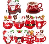 Satiskid Lot de 8 dessous de verre de Noël avec peinture diamant 5D à faire soi-même, motif tasse à dessert rouge, dessous de verre antidérapant, kit de dessous de verre de Noël pour décoration de