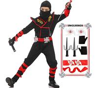 SATKULL Costume de ninja d'Halloween pour enfants - Costume de jeu de rôle pour garçons et filles pour fêtes à thème (enfants-M-6/7T)