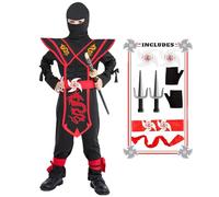 SATKULL Costume de ninja pour enfants - Ensemble d'accessoires de costume de ninja de luxe pour garçons - Jouets pour les fêtes costumées d'Halloween (enfants-M-6/7T)