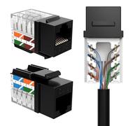 SATMAXIMUM Keystone Lot de 50 prises murales Ethernet CAT6 à 45 degrés (terminaison facile à 90 degrés), profil mince Noir