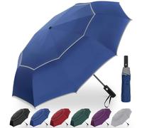 Satol Parapluie de Golf 157cm Double Toile 2-4 Personnes Parapluie Automatique 10 Sections Anti UV Compact Grande Parapluie Pliable avec Sac de Transport et Bandes Réfléchissantes (Bleu