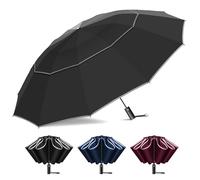Satol Parapluie de golf inversé de 137,2 cm pour pluie, coupe-vent automatique, 12 baleines, double auvent ventilé, parapluie pliable inversé pour voyage, UPF 50+, compact, portable, réfléchissant à