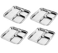 Satre Online And Marketing Lot de 4 assiettes carrées en acier inoxydable 3 compartiments profonds
