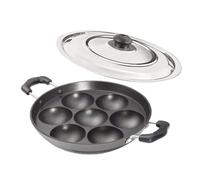 Satre Online and Marketing Petite poêle à 7 cavités en aluminium anti-adhésif avec base à induction et couvercle en acier Noir/argenté/rouge