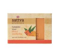 Sattva Ayurveda Savon au curcuma - Savon naturel ayurvédique fait main avec curcuma, aloe vera, neem et manjistha - Nettoyage doux pour le visage et le corps - Avec huiles végétales - 125 g