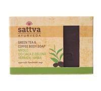 Sattva Ayurveda Savon naturel au thé vert et au café - Savon exfoliant à la glycérine fait à la main aux huiles végétales - Nettoyage doux pour le visage et le corps - 125 g