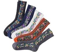 Saturation Floral Lot de 5 paires de chaussettes vintage brodées Motif floral, 5 pièces, Taille unique