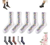 Saturation Floral Socks, Vintage Embroidered Floral Socks, Florals Design Vintage Crew Sock Set Comfortable (White)