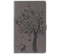 SATURCASE Coque pour Amazon Fire HD 10 2017, Beau Arbre PU Cuir Magnétique Flip Portefeuille Support Porte-Carte Protecteur Housse Étui pour Amazon Fire HD 10 (7th Génération, 2017 libérer) (Gris)