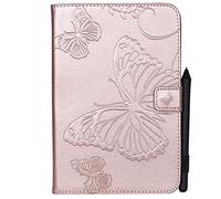 SATURCASE Coque pour Apple iPad Mini 1 2 3 4, Papillon Gaufrage PU Cuir Magnétique Flip Portefeuille Support Porte-Carte Protecteur Housse Étui pour Apple iPad Mini 1 2 3 4 (BU-Or Rose)