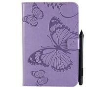 SATURCASE Coque pour Apple iPad Mini 1 2 3 4, Papillon Gaufrage PU Cuir Magnétique Flip Portefeuille Support Porte-Carte Protecteur Housse Étui pour Apple iPad Mini 1 2 3 4 (BU-Violet)