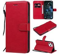 SATURCASE Coque pour Apple iPhone 12 Pro Max, Classique PU Cuir Magnétique Flip Portefeuille Support Porte-Carte Protecteur Housse Étui avec Dragonne pour Apple iPhone 12 Pro Max (XD-Rouge)