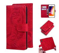 SATURCASE Coque pour Apple iPhone 7 8 SE 2020, Gaufrage Tigre PU Cuir Magnétique Flip Portefeuille Support Porte-Carte Protecteur Housse Étui pour Apple iPhone 7 8 SE 2020 (TI-Rouge)