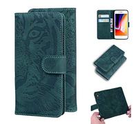 SATURCASE Coque pour Apple iPhone 7 8 SE 2020, Gaufrage Tigre PU Cuir Magnétique Flip Portefeuille Support Porte-Carte Protecteur Housse Étui pour Apple iPhone 7 8 SE 2020 (TI-Vert)