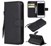 SATURCASE Coque pour Apple iPhone 7 8 SE2 SE3, Classique PU Cuir Magnétique Flip Portefeuille Support Porte-carte Protecteur Housse Étui avec Dragonne pour Apple iPhone 7 8 SE2 SE3 (XD-Noir)