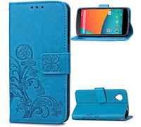 SATURCASE Coque pour Google LG Nexus 5, Lucky Clover PU Cuir Magnétique Flip Portefeuille Support Porte-Carte Protecteur Housse Étui avec Dragonne pour Google LG Nexus 5 (SC-Bleu)