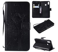 SATURCASE Coque pour Huawei Honor 8X, Arbre à Chat PU Cuir Magnétique Flip Portefeuille Support Porte-Carte Protecteur Housse Étui avec Dragonne pour Huawei Honor 8X (MS-Noir)