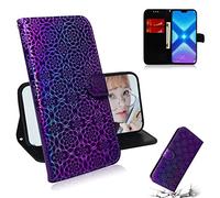 SATURCASE Coque pour Huawei Honor 8X, Unique Coloré PU Cuir Magnétique Flip Portefeuille Support Porte-Carte Protecteur Housse Étui avec Dragonne pour Huawei Honor 8X (XC-Violet)