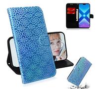 SATURCASE Coque pour Huawei Honor 8X, Unique Coloré PU Cuir Magnétique Flip Portefeuille Support Porte-Carte Protecteur Housse Étui avec Dragonne pour Huawei Honor 8X (XC-Bleu)