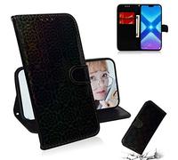SATURCASE Coque pour Huawei Honor 8X, Unique Coloré PU Cuir Magnétique Flip Portefeuille Support Porte-Carte Protecteur Housse Étui avec Dragonne pour Huawei Honor 8X (XC-Noir)