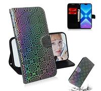 SATURCASE Coque pour Huawei Honor 8X, Unique Coloré PU Cuir Magnétique Flip Portefeuille Support Porte-Carte Protecteur Housse Étui avec Dragonne pour Huawei Honor 8X (XC-Argenté)