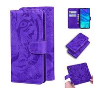 SATURCASE Coque pour Huawei P Smart 2019, Gaufrage Tigre PU Cuir Magnétique Flip Portefeuille Support Porte-Carte Protecteur Housse Étui pour Huawei P Smart 2019 (TI-Violet)