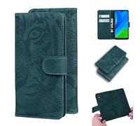SATURCASE Coque pour Huawei P Smart 2020, Gaufrage Tigre PU Cuir Magnétique Flip Portefeuille Support Porte-Carte Protecteur Housse Étui pour Huawei P Smart 2020 (TI-Vert)