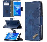 SATURCASE Coque pour Huawei Y5 2018, Style Crocodile PU Cuir Magnétique Flip Portefeuille Support Porte-Carte Protecteur Housse Étui pour Huawei Y5 2018 (PS-Bleu)
