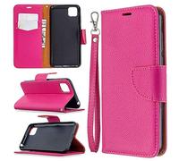 SATURCASE Coque pour Huawei Y5p, Litchi PU Cuir Magnétique Flip Portefeuille Support Porte-Carte Dragonne Protecteur Housse Étui pour Huawei Y5p (LZ-Rose)