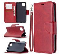 SATURCASE Coque pour Huawei Y5p, Luxe PU Cuir Magnétique Flip Portefeuille Support Porte-Carte Dragonne Protecteur Housse Étui pour Huawei Y5p (YZ-Rouge)