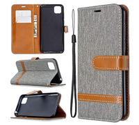 SATURCASE Coque pour Huawei Y5p, Premium Jeans PU Cuir Magnétique Flip Portefeuille Support Porte-Carte Dragonne Protecteur Housse Étui pour Huawei Y5p (Je-Gris)