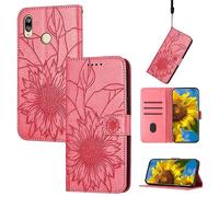 SATURCASE Coque pour Huawei Y6 2019/Y6S 2019, tournesol gaufré en cuir PU, fermeture aimantée, porte-monnaie, fentes pour cartes, dragonne, housse de protection pour Huawei Y6 2019/Y6S 2019 (HE-Rose)