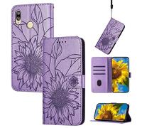SATURCASE Coque pour Huawei Y6 2019/Y6S 2019, tournesol gaufré en cuir PU, fermeture aimantée, portefeuille, fentes pour cartes, dragonne, housse de protection pour Huawei Y6 2019/Y6S 2019 (lavande)