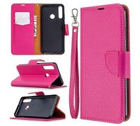 SATURCASE Coque pour Huawei Y6p, Litchi PU Cuir Magnétique Flip Portefeuille Support Porte-Carte Dragonne Protecteur Housse Étui pour Huawei Y6p (LZ-Rose)