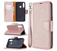 SATURCASE Coque pour Huawei Y6p, Litchi PU Cuir Magnétique Flip Portefeuille Support Porte-Carte Dragonne Protecteur Housse Étui pour Huawei Y6p (LZ-Or)